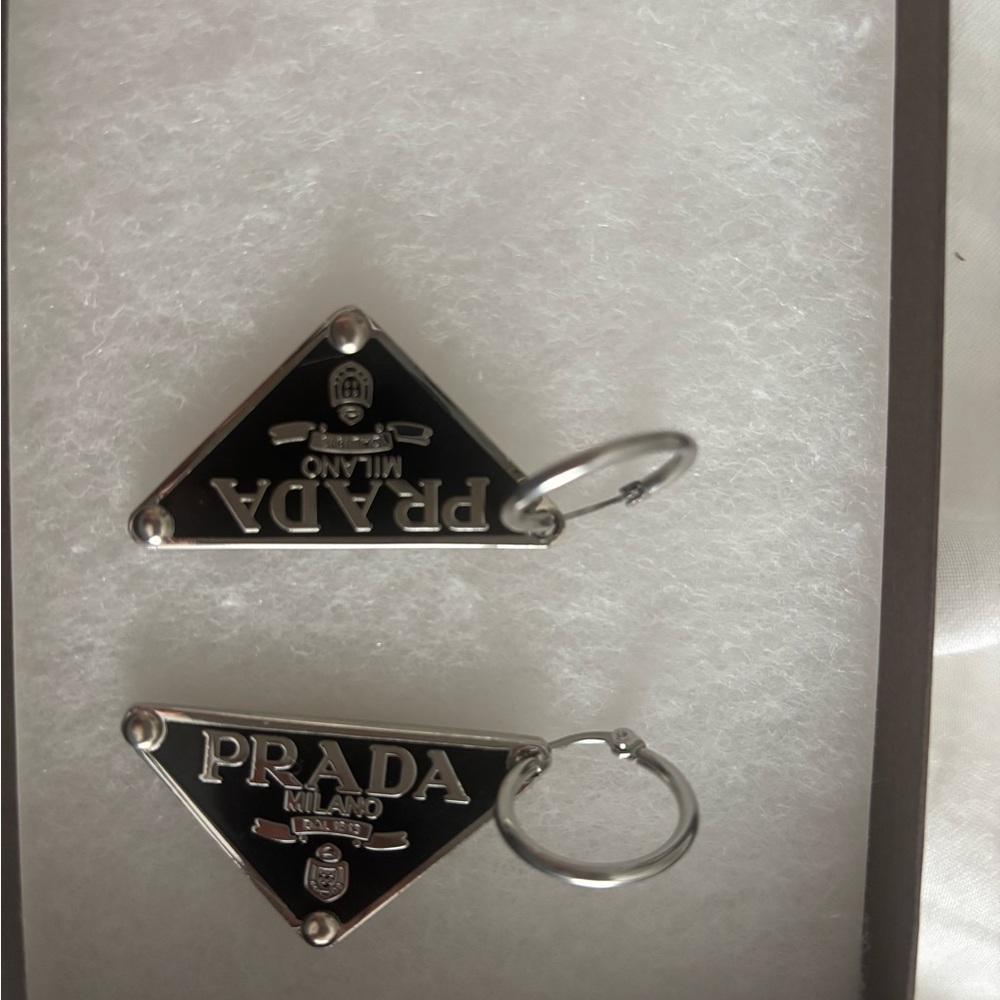 NEW Prada Black and Silver Triangle Earrings